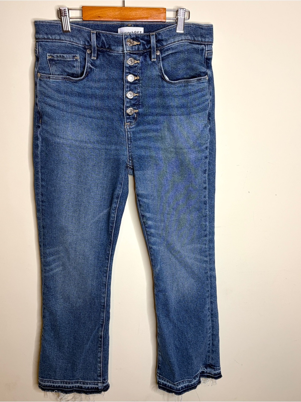 LOFT High Rise Button Fly The Kick Crop Jeans Medium Wash Size 29/8
